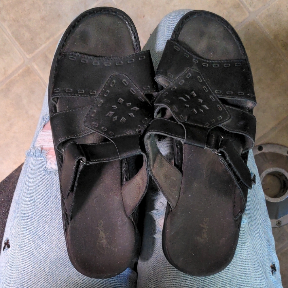 Clarks Black Leather Sandals